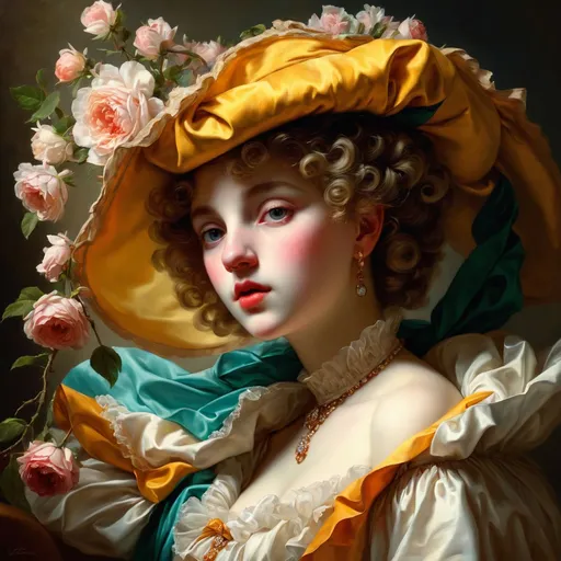 Prompt: Gorgeous character portrait by Fragonard, oil painting, high detail 8k