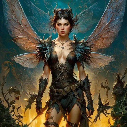 Prompt: a pixie with wings by Adrian Smith, dark gothic fantasy aesthetic, thorns, artstation hq, cinematic composition, beautifully lit, symmetry face, behance hd