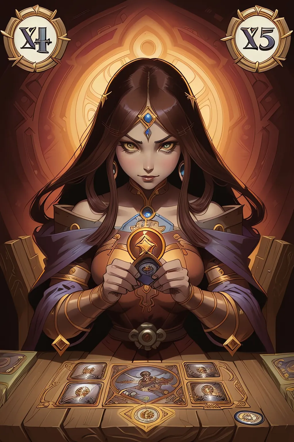 Prompt: xxinky25xx, zrpgstyle, a woman, by Justin Gerard, card game illustration, manga, mmorpg, arcane tarot, official print, award winning historic painting, disney fantasy style, hearthstone card artwork