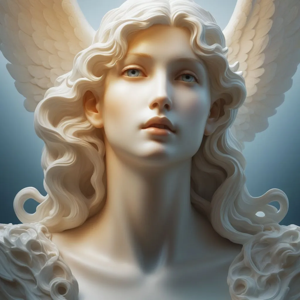 Prompt: raymond swanland, mark arian, mcfarlane's close up picture of a statue of an angel, depicted as a 3 d render, ivory carving, female art, beautiful aesthetic design, without text, anime figurine, high detail, commission for artstation hd, #screenshotsaturday, #myportfolio, pixel perfect, contest winner