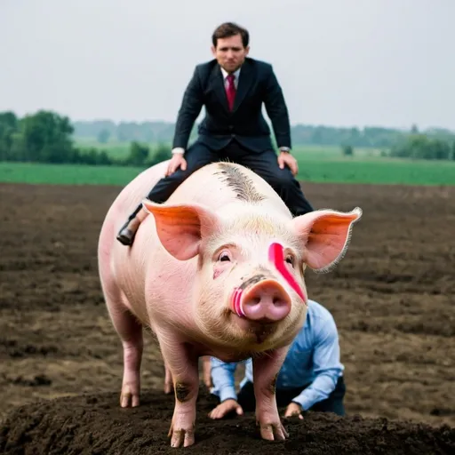 Prompt: A pig standing on a man