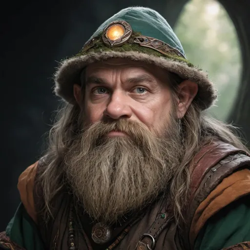 Prompt: portrait photo of a 45 year old hill dwarf who is a druid of circle of the moon.