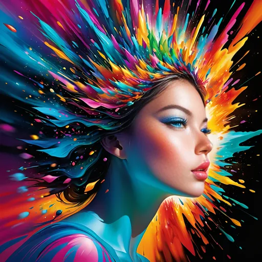 Prompt: Digitally exploding gorgeous womens head, vibrant and colorful, digital art, high resolution, abstract, exploding head, colorful burst, detailed digital rendering, vibrant hues, dynamic composition, impactful, intense colors, high quality, ultra-detailed, digital art, abstract, vibrant colors, exploding head, dynamic composition, intense, high-res, detailed rendering in 3d 