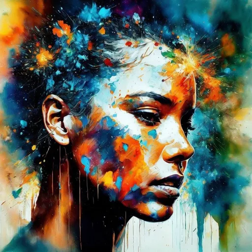 Prompt: Digitally exploding gorgeous womens head, vibrant and colorful, digital art, high resolution, abstract, exploding head, colorful burst, detailed digital rendering, vibrant hues, dynamic composition, impactful, intense colors, high quality, ultra-detailed, digital art, abstract, vibrant colors, exploding head, dynamic composition, intense, high-res, detailed rendering in 3d 