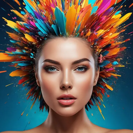 Prompt: Digitally exploding gorgeous womens head, vibrant and colorful, digital art, high resolution, abstract, exploding head, colorful burst, detailed digital rendering, vibrant hues, dynamic composition, impactful, intense colors, high quality, ultra-detailed, digital art, abstract, vibrant colors, exploding head, dynamic composition, intense, high-res, detailed rendering in 3d 