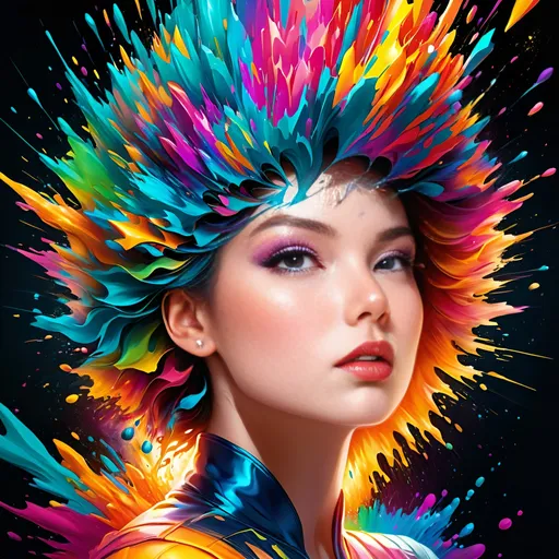 Prompt: Digitally exploding gorgeous womens head, vibrant and colorful, digital art, high resolution, abstract, exploding head, colorful burst, detailed digital rendering, vibrant hues, dynamic composition, impactful, intense colors, high quality, ultra-detailed, digital art, abstract, vibrant colors, exploding head, dynamic composition, intense, high-res, detailed rendering in 3d 