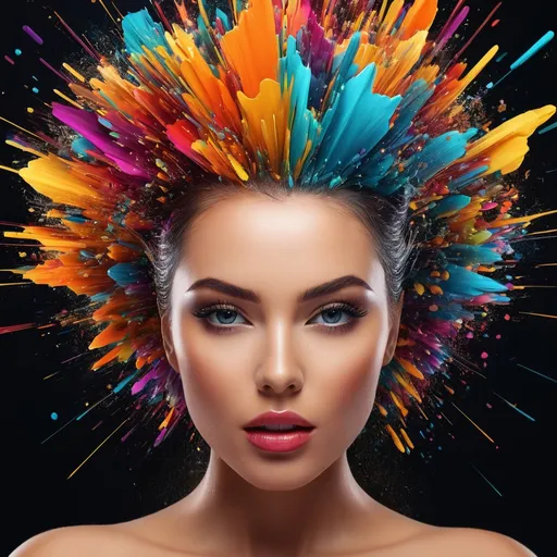 Prompt: Digitally exploding gorgeous womens head, vibrant and colorful, digital art,<mymodel> high resolution, abstract, exploding head, colorful burst, detailed digital rendering, vibrant hues, dynamic composition, impactful, intense colors, high quality, ultra-detailed, digital art, abstract, vibrant colors, exploding head, dynamic composition, intense, high-res, detailed rendering in 3d 