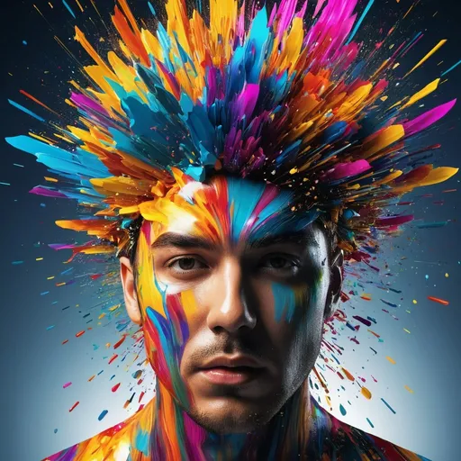 Prompt: Digitally exploding man's head, vibrant and colorful, digital art,<mymodel> high resolution, abstract, exploding head, colorful burst, detailed digital rendering, vibrant hues, dynamic composition, impactful, intense colors, high quality, ultra-detailed, digital art, abstract, vibrant colors, exploding head, dynamic composition, intense, high-res, detailed rendering in 3d 
