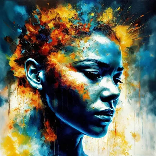 Prompt: Digitally exploding gorgeous womens head, vibrant and colorful, digital art, high resolution, abstract, exploding head, colorful burst, detailed digital rendering, vibrant hues, dynamic composition, impactful, intense colors, high quality, ultra-detailed, digital art, abstract, vibrant colors, exploding head, dynamic composition, intense, high-res, detailed rendering in 3d 