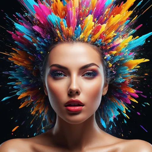 Prompt: Digitally exploding gorgeous womens head, vibrant and colorful, digital art, high resolution, abstract, exploding head, colorful burst, detailed digital rendering, vibrant hues, dynamic composition, impactful, intense colors, high quality, ultra-detailed, digital art, abstract, vibrant colors, exploding head, dynamic composition, intense, high-res, detailed rendering in 3d 