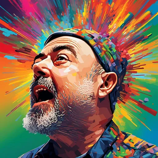 Prompt: <mymodel>Digitally exploding man's head in vibrant colors, digital art, abstract background, high quality, colorful explosion, digital illustration, dramatic lighting, vibrant colors, detailed fragments, modern art, surreal, intense emotion