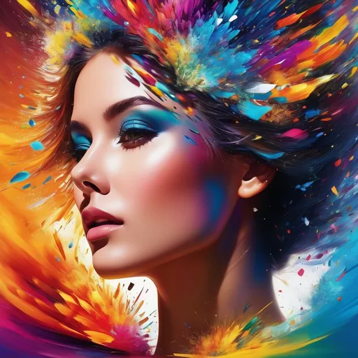 Prompt: Digitally exploding gorgeous womens head, vibrant and colorful, digital art, high resolution, abstract, exploding head, colorful burst, detailed digital rendering, vibrant hues, dynamic composition, impactful, intense colors, high quality, ultra-detailed, digital art, abstract, vibrant colors, exploding head, dynamic composition, intense, high-res, detailed rendering in 3d 