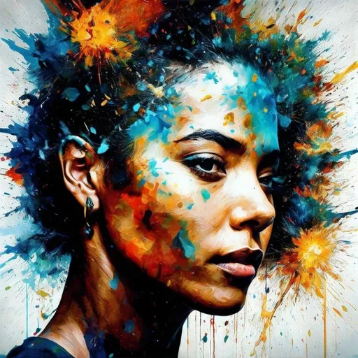 Prompt: Digitally exploding gorgeous womens head, vibrant and colorful, digital art, high resolution, abstract, exploding head, colorful burst, detailed digital rendering, vibrant hues, dynamic composition, impactful, intense colors, high quality, ultra-detailed, digital art, abstract, vibrant colors, exploding head, dynamic composition, intense, high-res, detailed rendering in 3d 