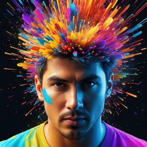 Prompt: Digitally exploding man's head, vibrant and colorful, digital art,<mymodel> high resolution, abstract, exploding head, colorful burst, detailed digital rendering, vibrant hues, dynamic composition, impactful, intense colors, high quality, ultra-detailed, digital art, abstract, vibrant colors, exploding head, dynamic composition, intense, high-res, detailed rendering in 3d 