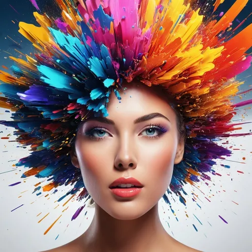 Prompt: Digitally exploding gorgeous womens head, vibrant and colorful, digital art,<mymodel> high resolution, abstract, exploding head, colorful burst, detailed digital rendering, vibrant hues, dynamic composition, impactful, intense colors, high quality, ultra-detailed, digital art, abstract, vibrant colors, exploding head, dynamic composition, intense, high-res, detailed rendering in 3d 