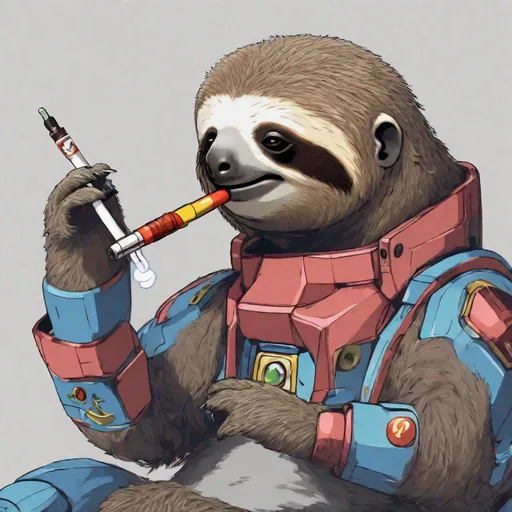 Prompt: A sloth smoking hookah with a gundam