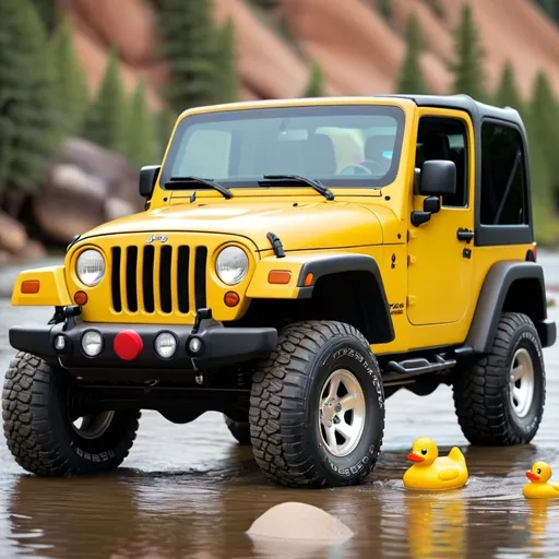 Prompt: Yellow Rubber duck jeep wrangler 
tj