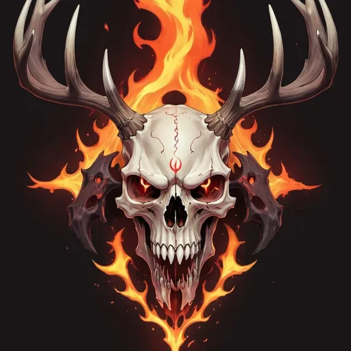 Prompt: anime demon, hellfire, deer skull