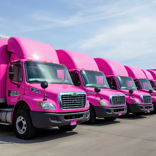 Prompt: Fleet of Pink moving trucks