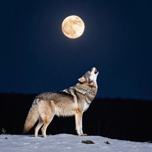 Prompt: A lone wolf howling at the moon on a chilly evening