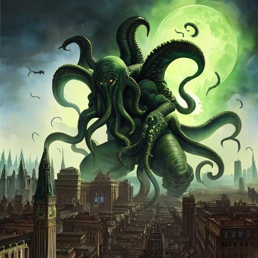 Prompt: cthulhu attacking a city, fantasy art, fantasy, , , concept art, , artstation, award winning, painting, watercolor, Carl Critchlow , Kevin Walker, Dan Scott, Steve Prescott  