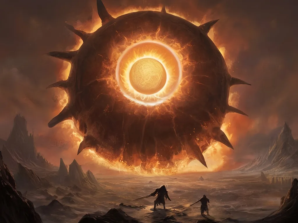 Prompt: black sun destroying all life, , magic the gathering, fantasy art, artstation, award winning, 