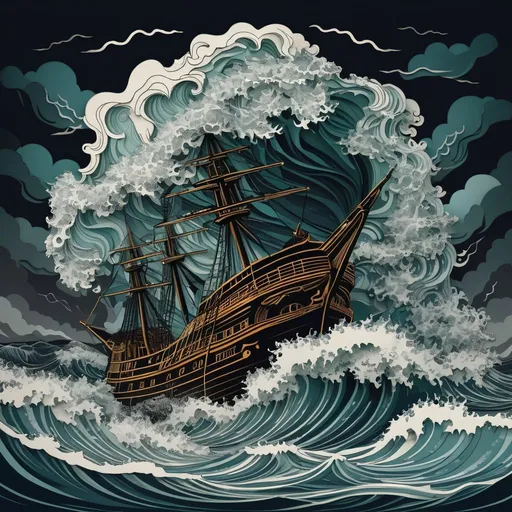 Prompt: Cthulhu is rising from the sea in a great storm PaperCutout style , Very detailed, clean, high quality, sharp image