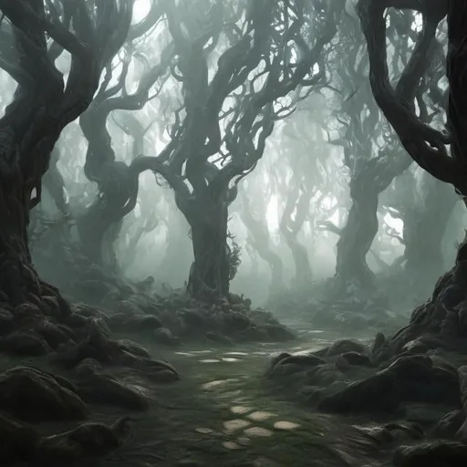 Prompt: dark spooky magical forest, gnarled trees, dungeons and dragons, award winning, artstation, fantasy art, stylized, 