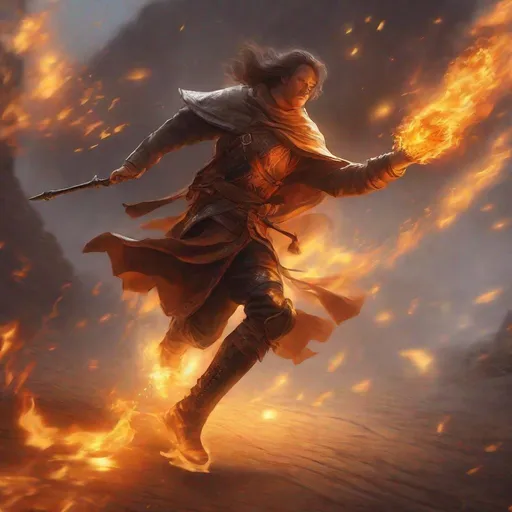 Prompt: person with flaming glowing leather medieval boots running fast leaving a trail of fire,  focus on boots, magic the gathering, dungeons and dragons, fantasy, award winning, artstation, 