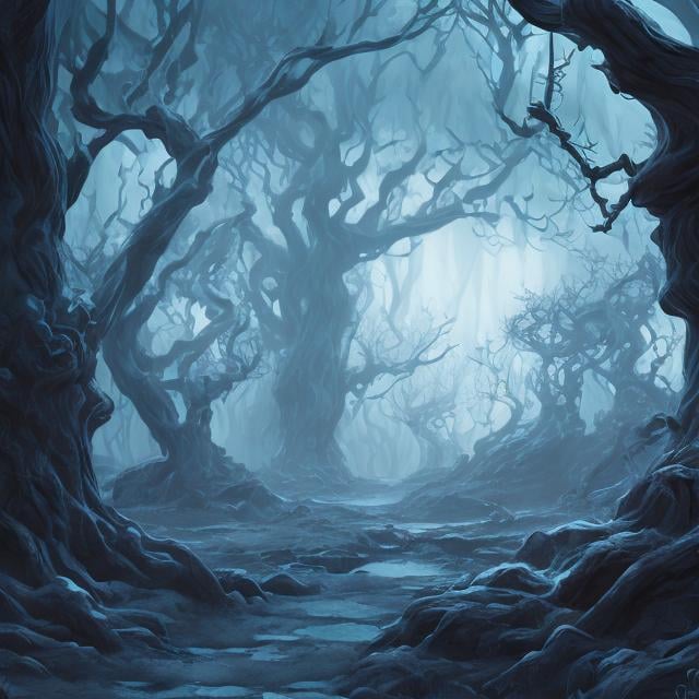 Prompt: dark spooky magical forest, gnarled trees, dungeons and dragons, award winning, artstation, fantasy art, stylized, 