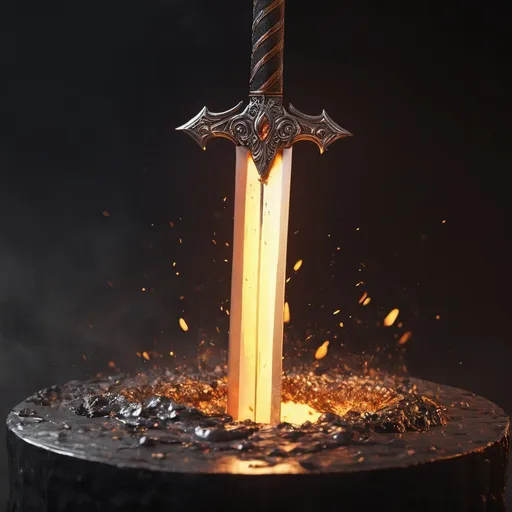 Prompt: sword being melted down into molten metal, medieval sword, abstract, , award winning, artstation, stylized, , 