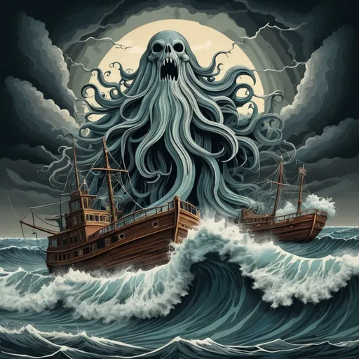 Prompt: Cthulhu is rising from the sea in a great storm PaperCutout style , Very detailed, clean, high quality, sharp image