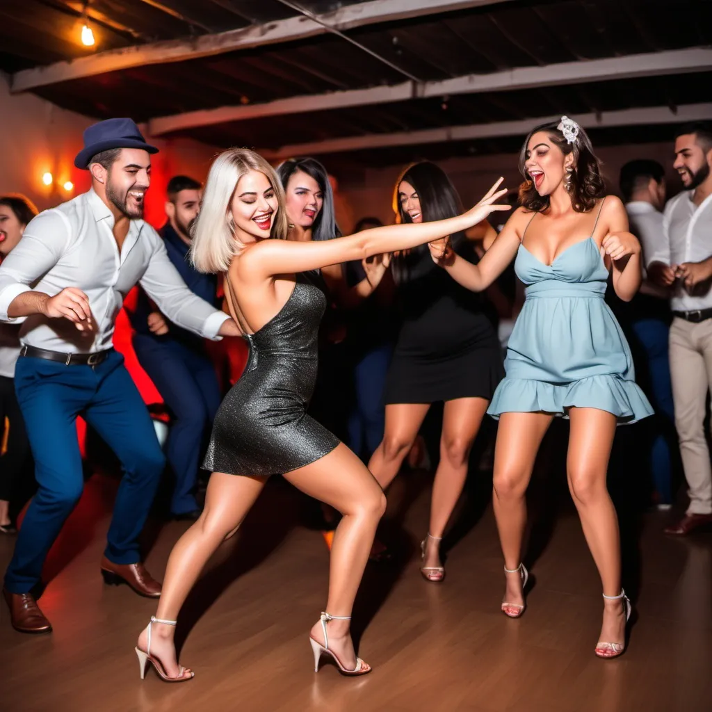 Prompt: Modelos bellísimas del infierno bailando swing en una fiesta