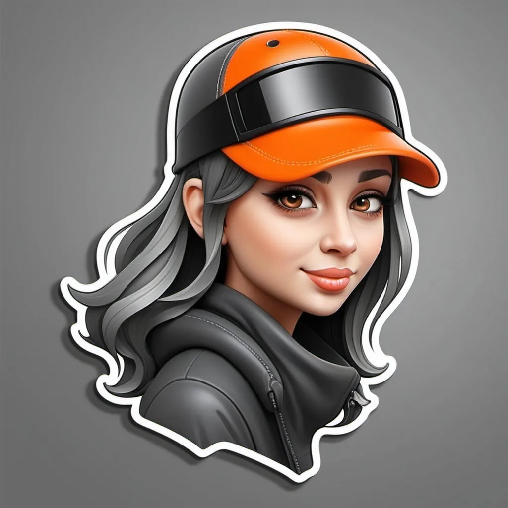 Prompt: Create a 3d sticker  that i can download in black grey and orange, for a courier company give away. the words should say Kajon. add a picture of a driver gIRL

