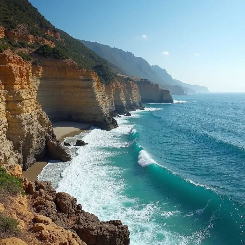 Prompt: has un paisaje de el mar y relaciona eso con las fallas geologicas