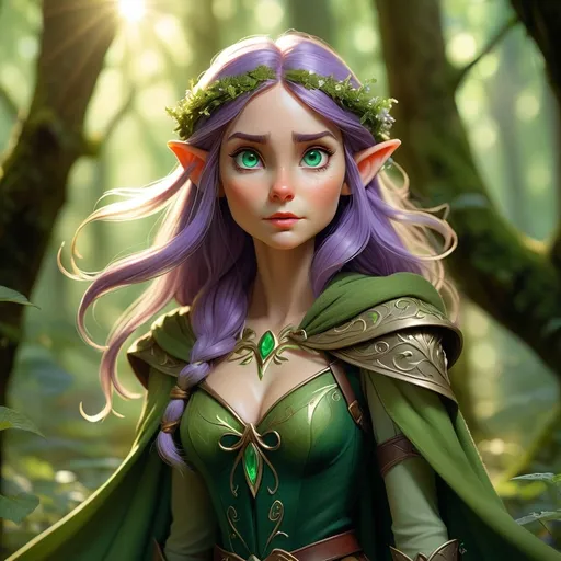 Prompt: Elf ranger in a mystical forest around sunlight