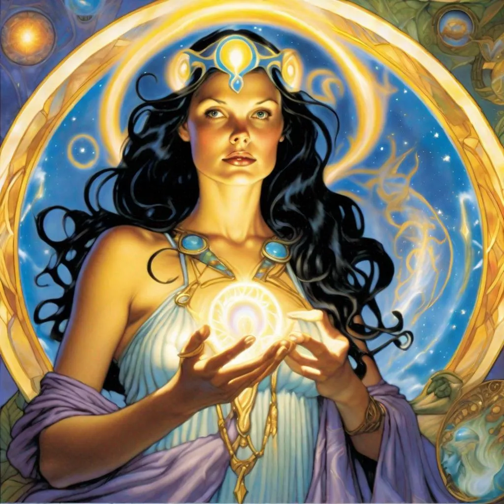 Prompt: Promethea is often depicted as beautiful in various ways, reflecting both her physical appearance and her symbolic significance. Artists may portray her as stunningly attractive, radiating an otherworldly grace and enchantment. Her beauty often transcends conventional standards, capturing a sense of divine or ethereal allure. However, perceptions of beauty can be subjective, and different readers or viewers may interpret and appreciate her beauty differently.
