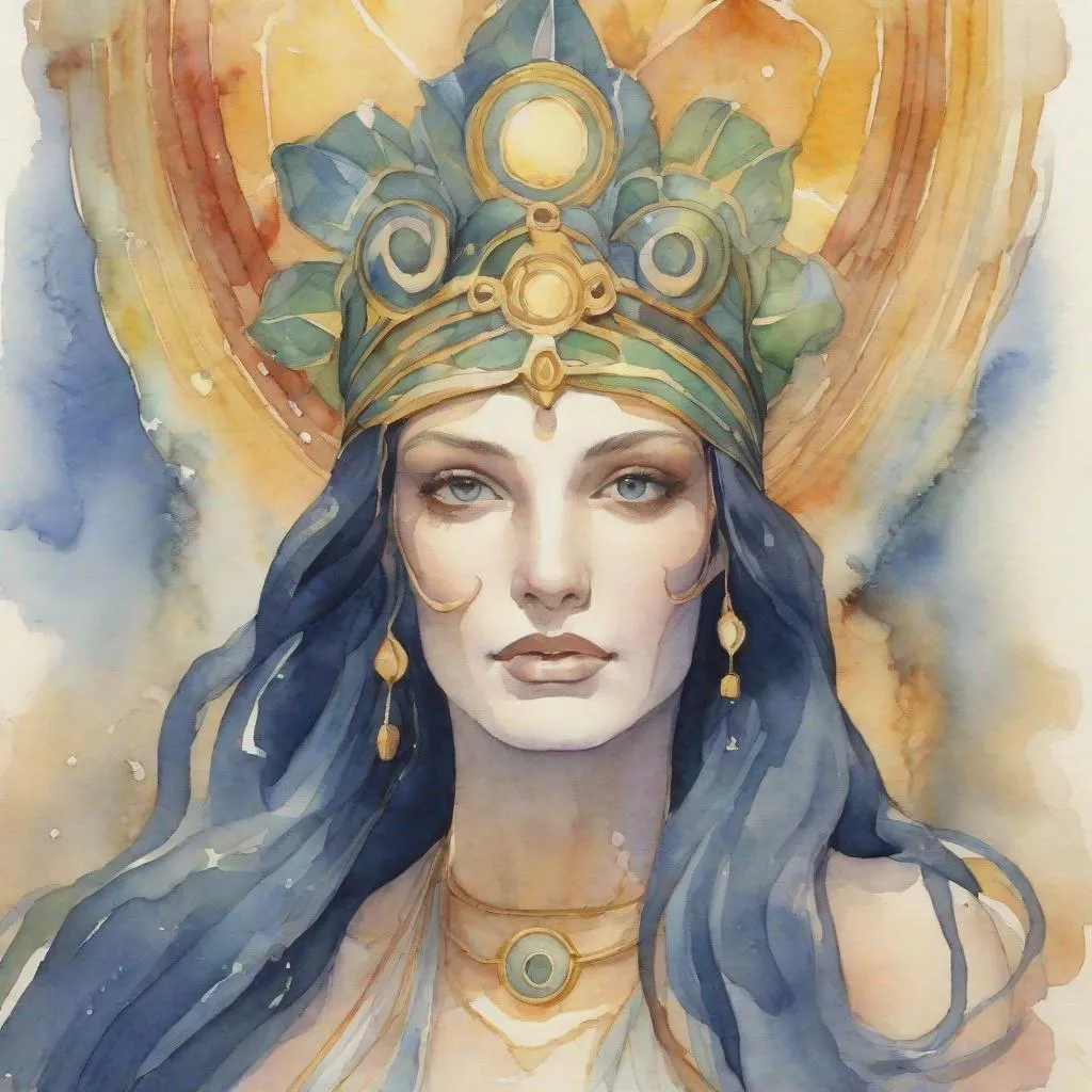 Prompt: WATERCOLOR OF THE BEAUTIFUL FACE OF THE GODDESS PROMETHEA