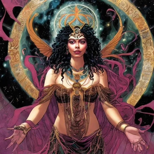 Prompt: Promethea is often depicted as beautiful in various ways, reflecting both her physical appearance and her symbolic significance. Artists may portray her as stunningly attractive, radiating an otherworldly grace and enchantment. Her beauty often transcends conventional standards, capturing a sense of divine or ethereal allure. However, perceptions of beauty can be subjective, and different readers or viewers may interpret and appreciate her beauty differently.
