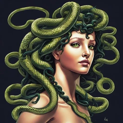 Prompt: BEAUTIFUL MEDUSA WITH SNAKES FOR HAIR