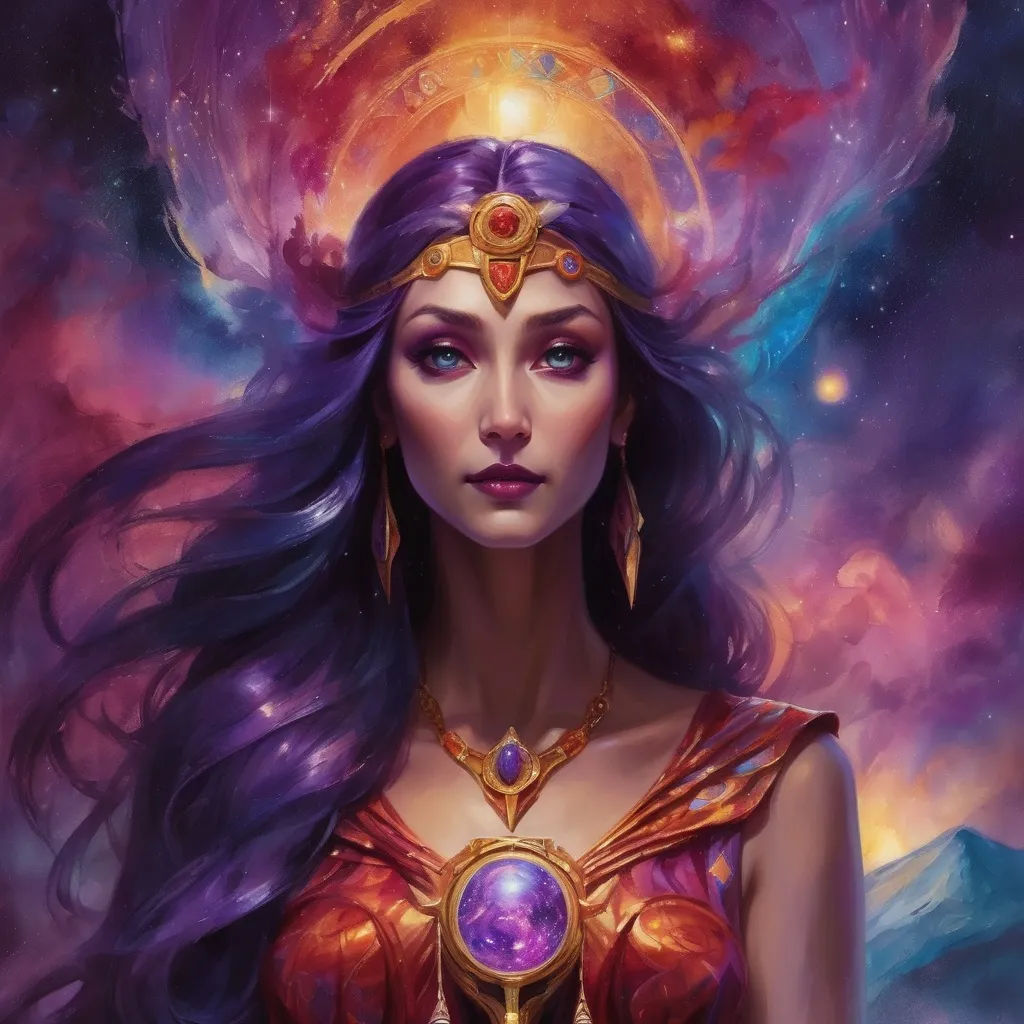 Prompt: Create a stunning, otherworldly depiction of Promethea, a divine, ethereal figure from the mystical realm of imagination. She stands tall, her flowing, radiant gown infused with the colors of a cosmic sunset—deep purples, golds, and fiery reds—shimmering with arcane symbols and celestial patterns. Her eyes glow with the wisdom of ancient gods, and in her hand, she holds a golden caduceus, representing knowledge and magic. Surrounding her is a swirling tapestry of mythical creatures, abstract patterns, and elements from various mythologies—Greek, Egyptian, and beyond—interweaving with the stars and planets of a boundless sky. The background should blend modern cityscapes with the dreamlike world of the Immateria, with bridges of light connecting them. Everything should feel like a fusion of magic and modernity, radiating power, wonder, and mystery."

This captures the essence of Promethea, blending mythology with the infinite imagination and dreamlike qualities central to the story.