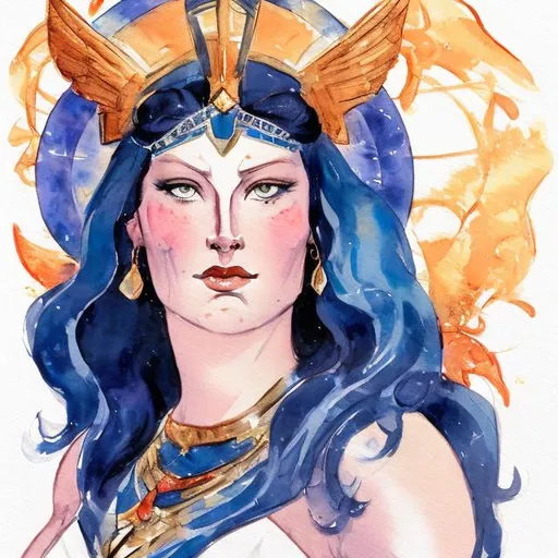Prompt: LOOSE WATERCOLOR OF THE BEAUTIFUL FACE OF THE GODDESS PROMETHEA icy
