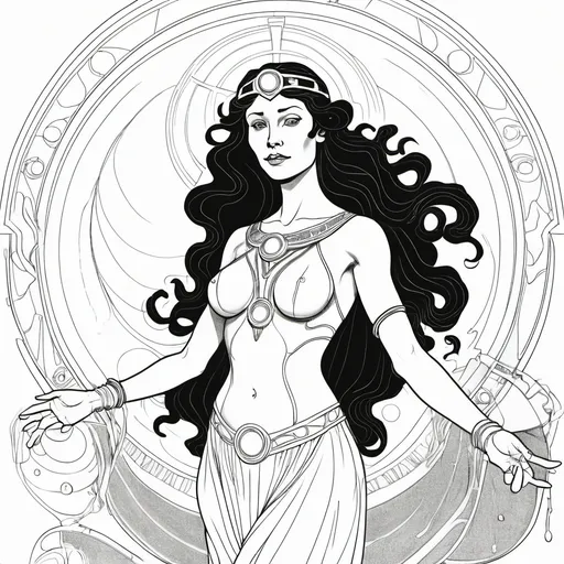 Prompt: line drawing of Promethea the Goddess of Magic