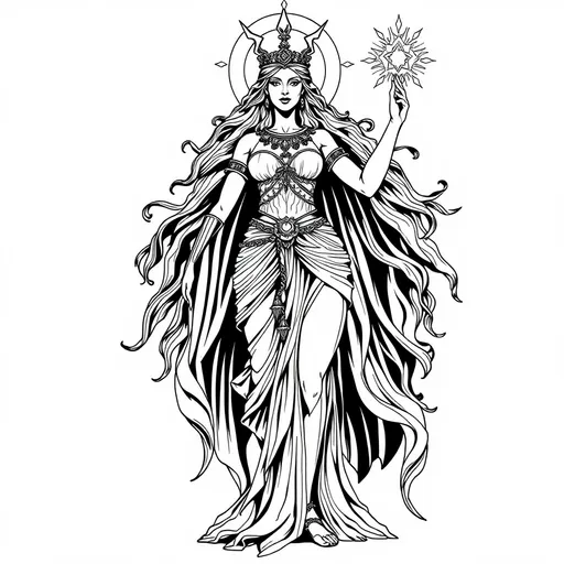 Prompt: line drawing of Promethea the Goddess of Magic