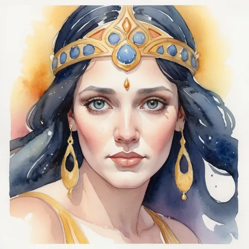 Prompt: LOOSE WATERCOLOR OF THE BEAUTIFUL FACE OF THE GODDESS PROMETHEA