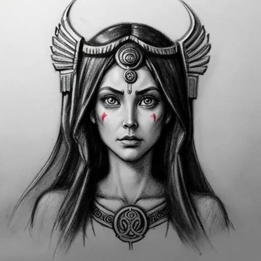 Prompt: A CHARCOAL SKETCH OF THE GODDESS PROMETHEA'S FACE