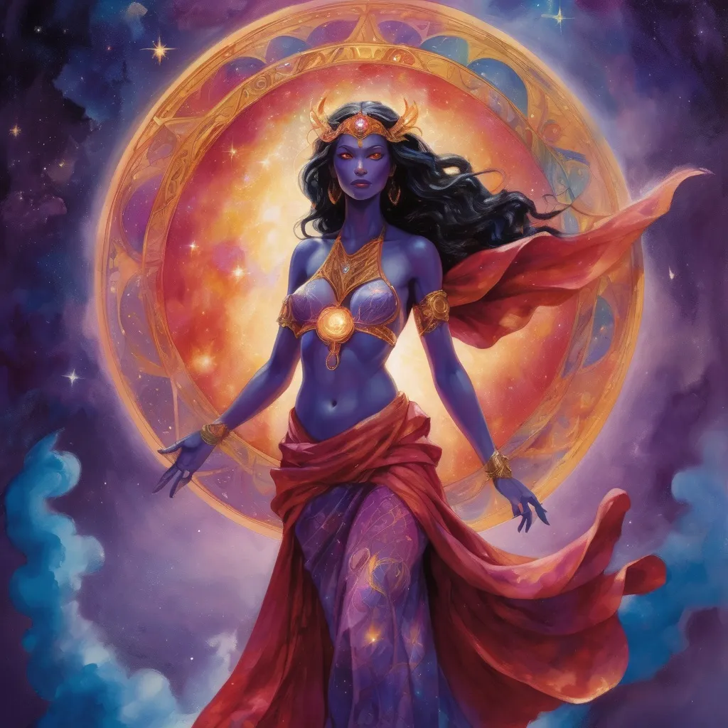 Prompt: Create a stunning, otherworldly depiction of Promethea, a divine, ethereal figure from the mystical realm of imagination. She stands tall, her flowing, radiant gown infused with the colors of a cosmic sunset—deep purples, golds, and fiery reds—shimmering with arcane symbols and celestial patterns. Her eyes glow with the wisdom of ancient gods, and in her hand, she holds a golden caduceus, representing knowledge and magic. Surrounding her is a swirling tapestry of mythical creatures, abstract patterns, and elements from various mythologies—Greek, Egyptian, and beyond—interweaving with the stars and planets of a boundless sky. The background should blend modern cityscapes with the dreamlike world of the Immateria, with bridges of light connecting them. Everything should feel like a fusion of magic and modernity, radiating power, wonder, and mystery."

This captures the essence of Promethea, blending mythology with the infinite imagination and dreamlike qualities central to the story.