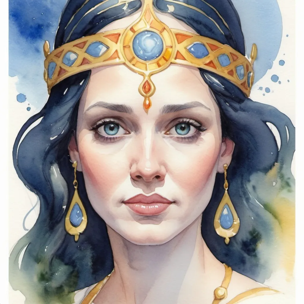 Prompt: LOOSE WATERCOLOR OF THE BEAUTIFUL FACE OF THE GODDESS PROMETHEA