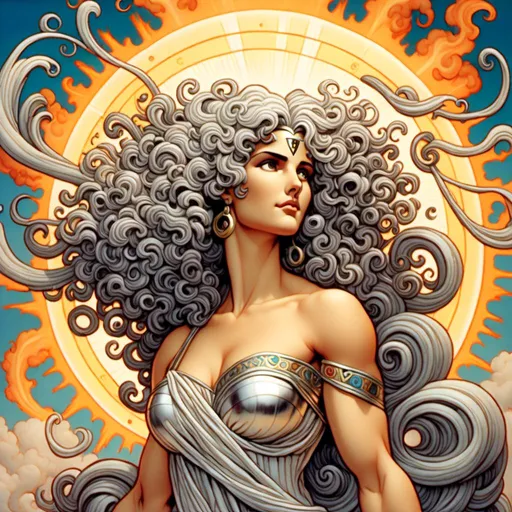 Prompt: <mymodel>PROMETHEA, GODDESS, CURLY SILVER HAIR