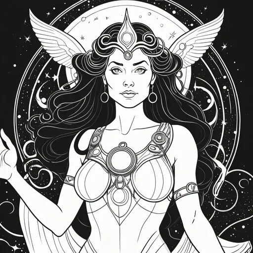 Prompt: line drawing of Promethea the Goddess of Magic